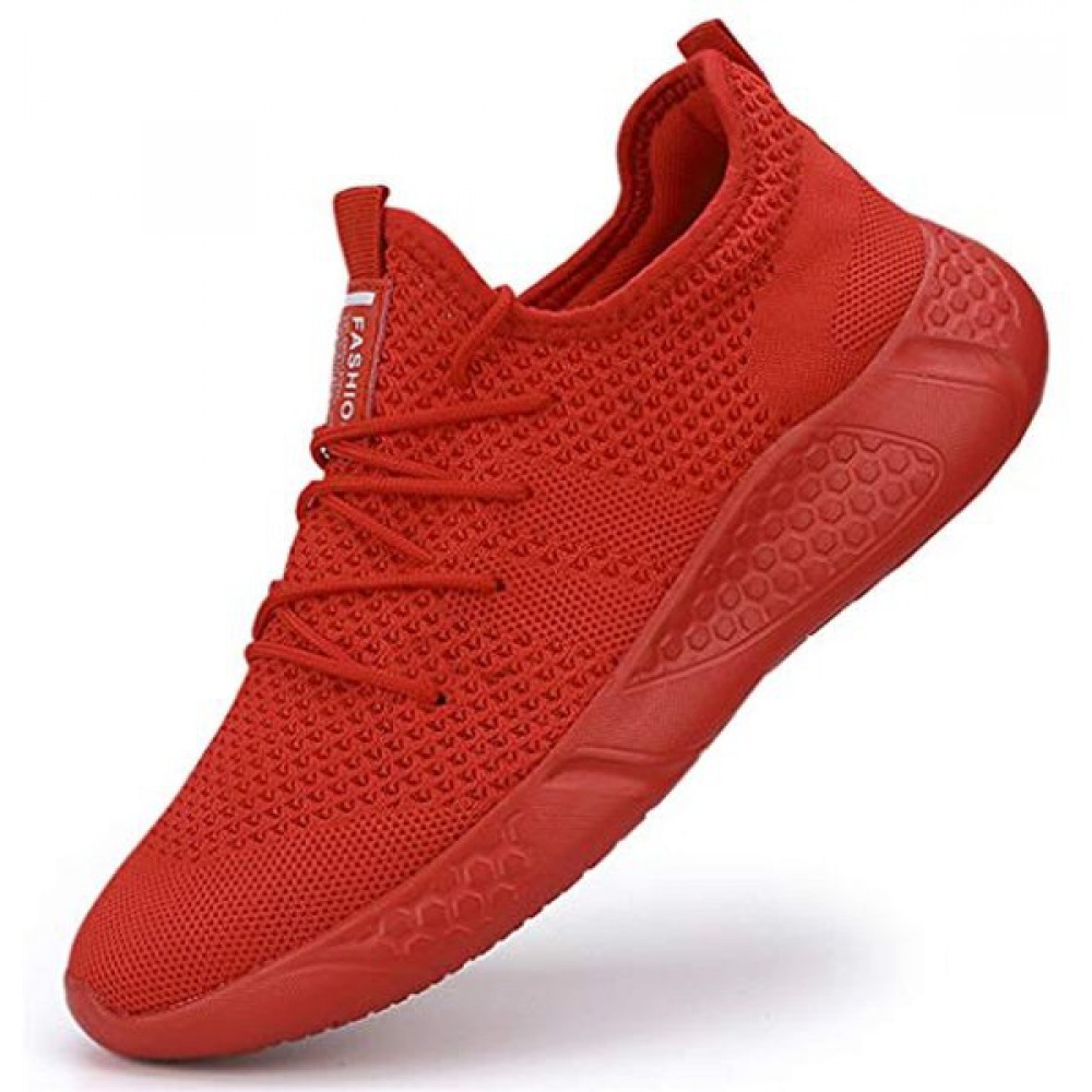 Men's Sport Gym Running Shoes Casual Lace Up Lightweight Walking Shoes Red