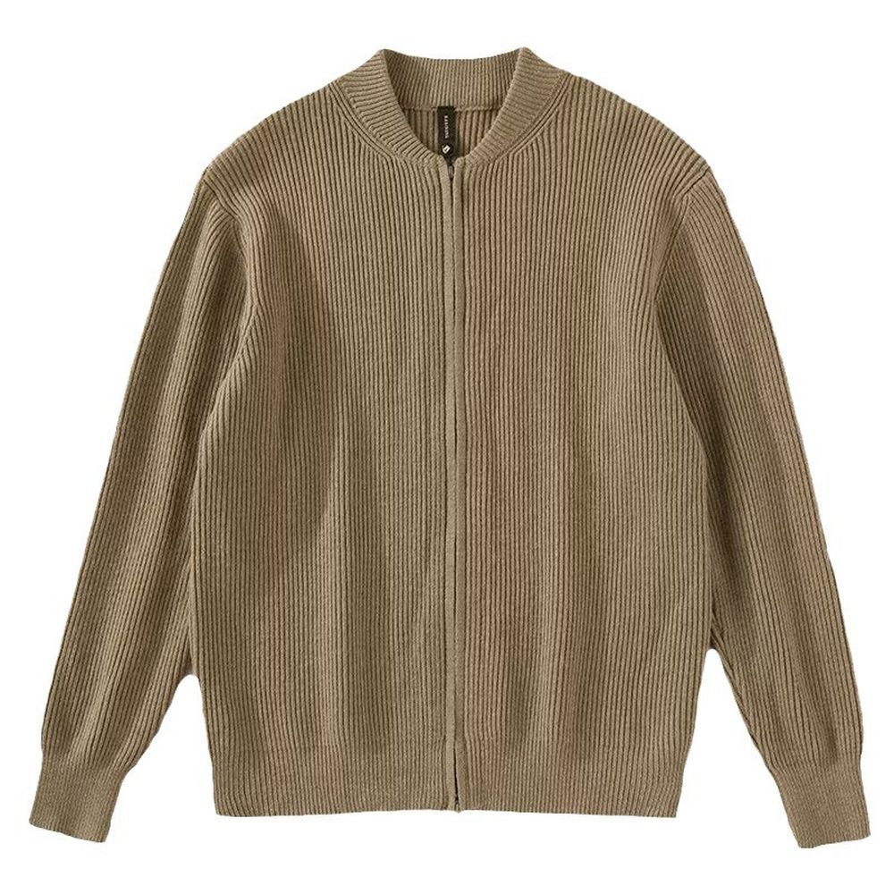 Double-zipper Design Cardigan Sweater for Men Solid Color Knitwear