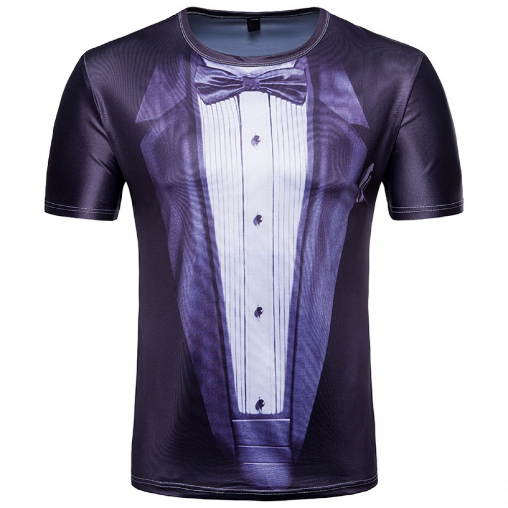 Men's 3D Short-Sleeved T-Shirt Suit Printing Dress Suit T-Shirt Casual